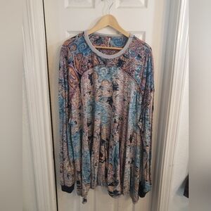 Free People Blue and Pink Graphic Long Sleeve